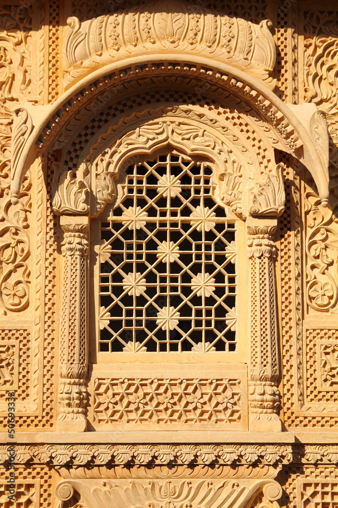 window of beautiful ornamental building in india