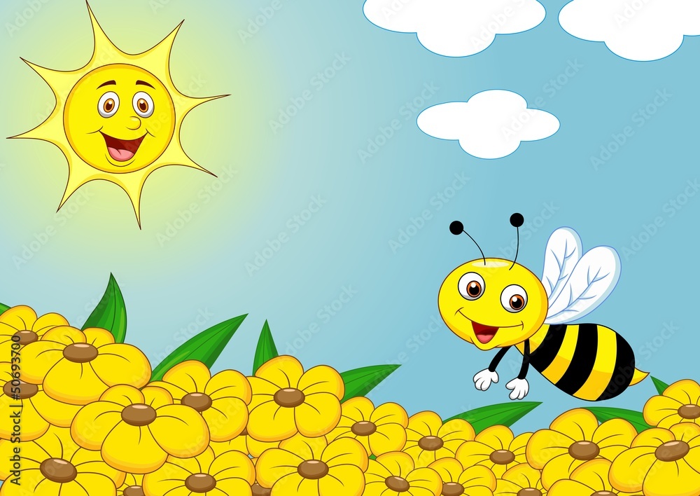 Happy bee on the flower field