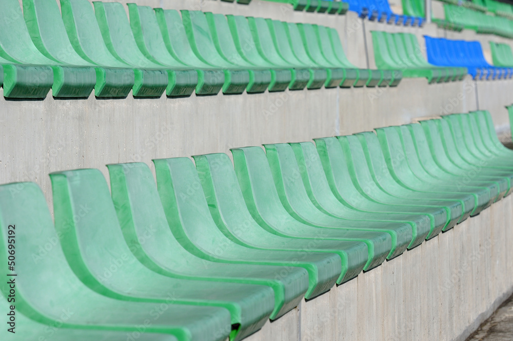 In the stadium, stands and seats in green