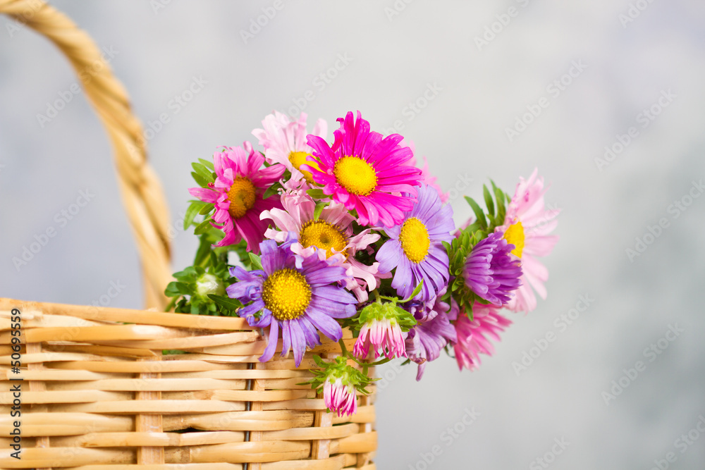 Obraz premium Basket with colourful flowers