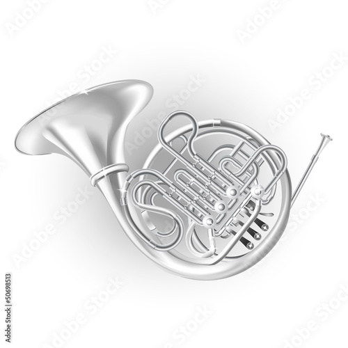 Classical French horn, isolated on white background