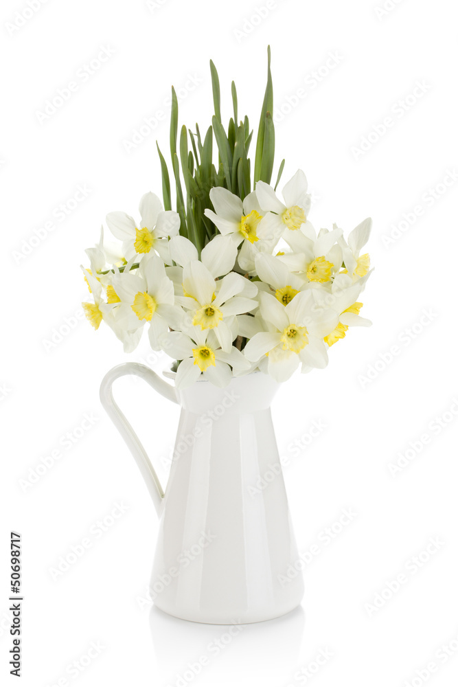 Fototapeta premium Bouquet of white daffodils in jug