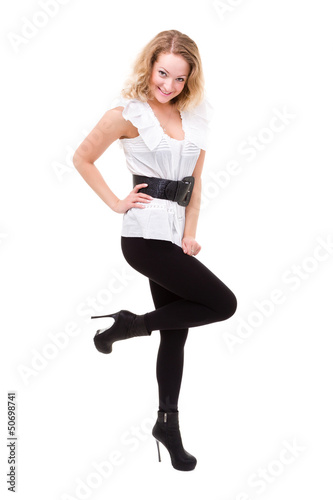 attractive young woman full length studio portrait