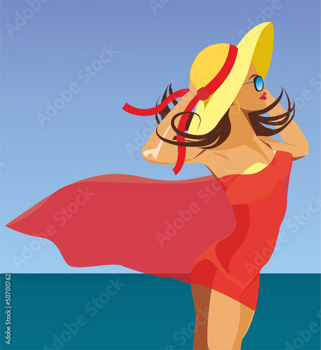 girl in red pareo