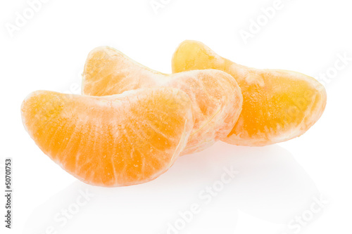 Tangerine  orange segments on white  clipping path