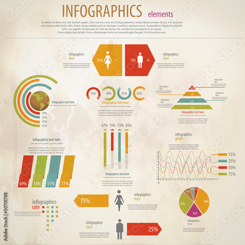 Retro infographics set. World Map and Information Graphics. Vect