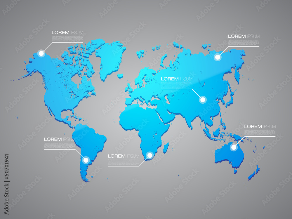 Blue World Map with Infographic Elements