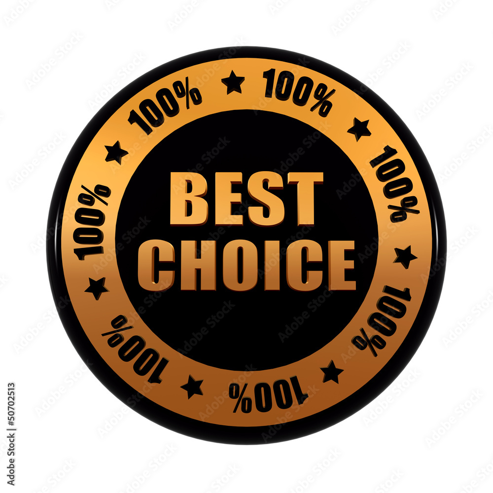 best choice 100 percentages in golden black circle label