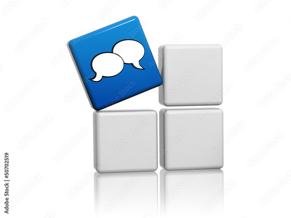 speech bubbles sign in blue cube over grey boxes speech bubbles sign in blue cube over grey boxes