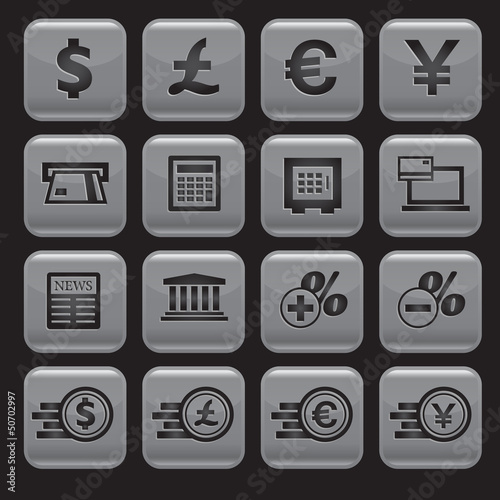 Financial and money icon set, square shape