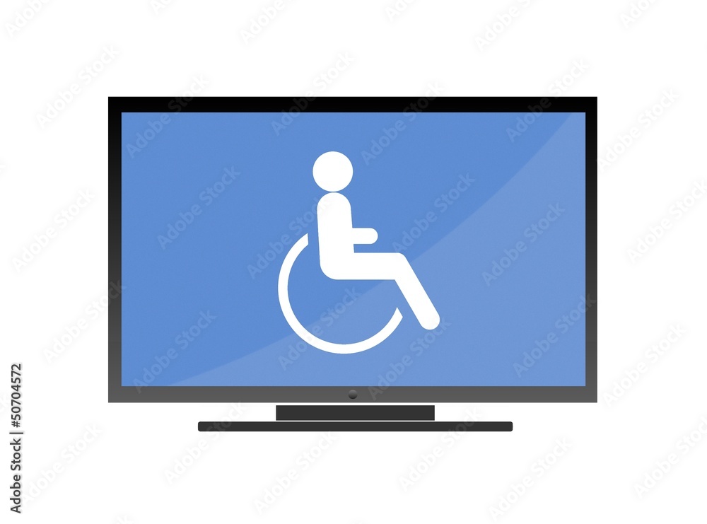 Personne handicapée en fauteuil roulant dans un écran de télévision Personne handicapée en fauteuil roulant dans un écran de télévision