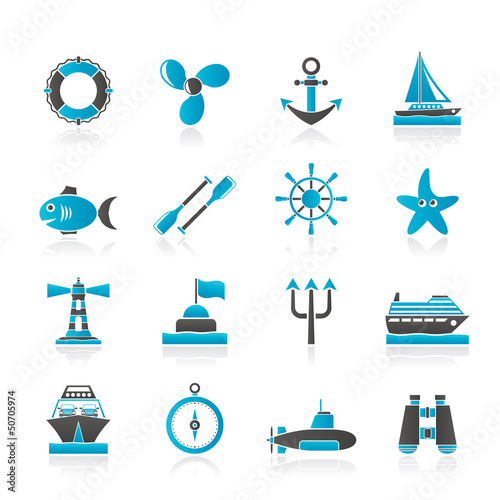 Marine and sea icons - vector icon set