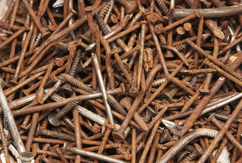 Pile of iron nails rust