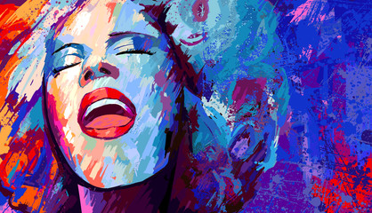 Poster Art Studio Jazz Sängerin auf Grunge Hintergrund  © Isaxar
