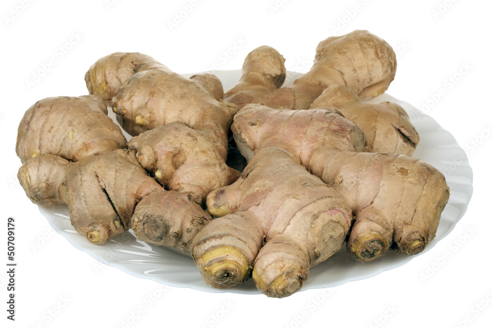 Ginger root on a plate Ginger root on a plate