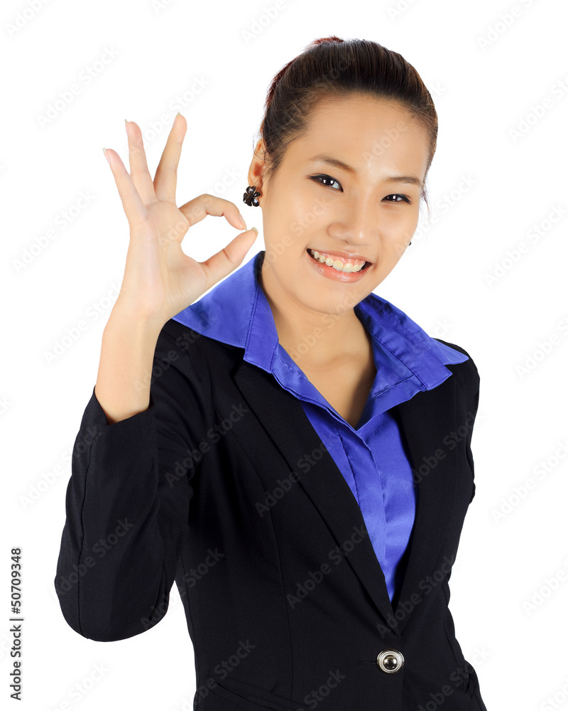 Isolated success young business woman on white Isolated success young business woman on white