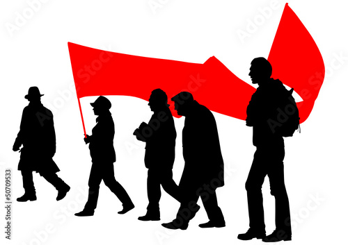 People whit red banner