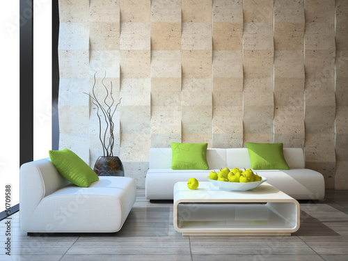 modern interior with concrete wall panels