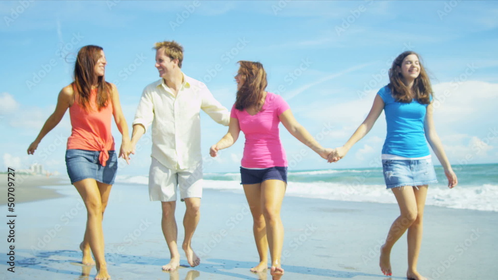 Family Enjoying Time Walking Beach Family Enjoying Time Walking Beach