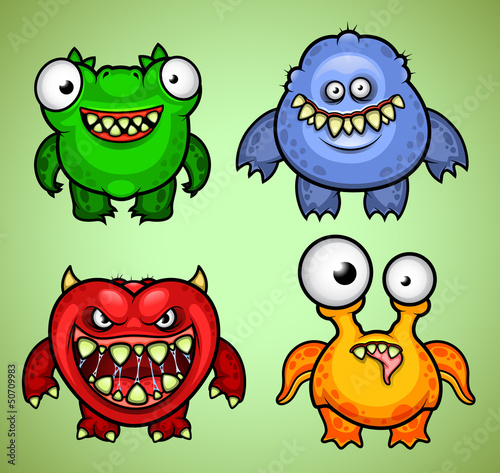 Set of four funny monsters variation 1