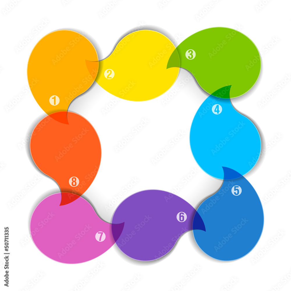 Colorful diagram with eight blank boxes