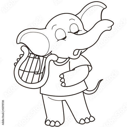 Cartoon Elephant Playing a Harp