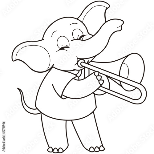 Cartoon Elephant Playing a Trombone