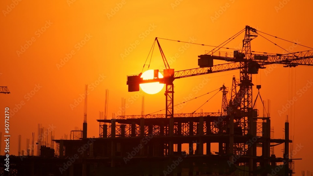 Construction site at sunset, time lapse
