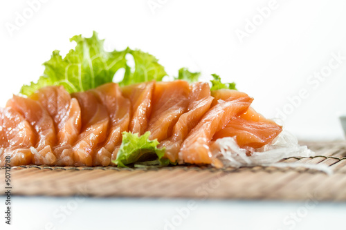 Sliced raw salmon sashimi