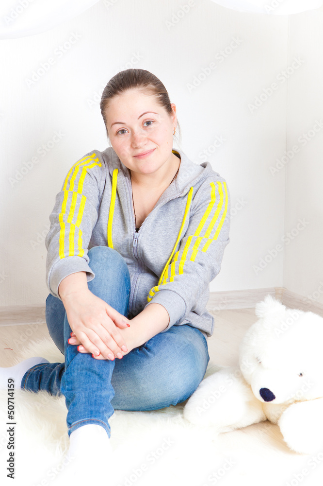 Fototapeta premium woman with a New Year tree