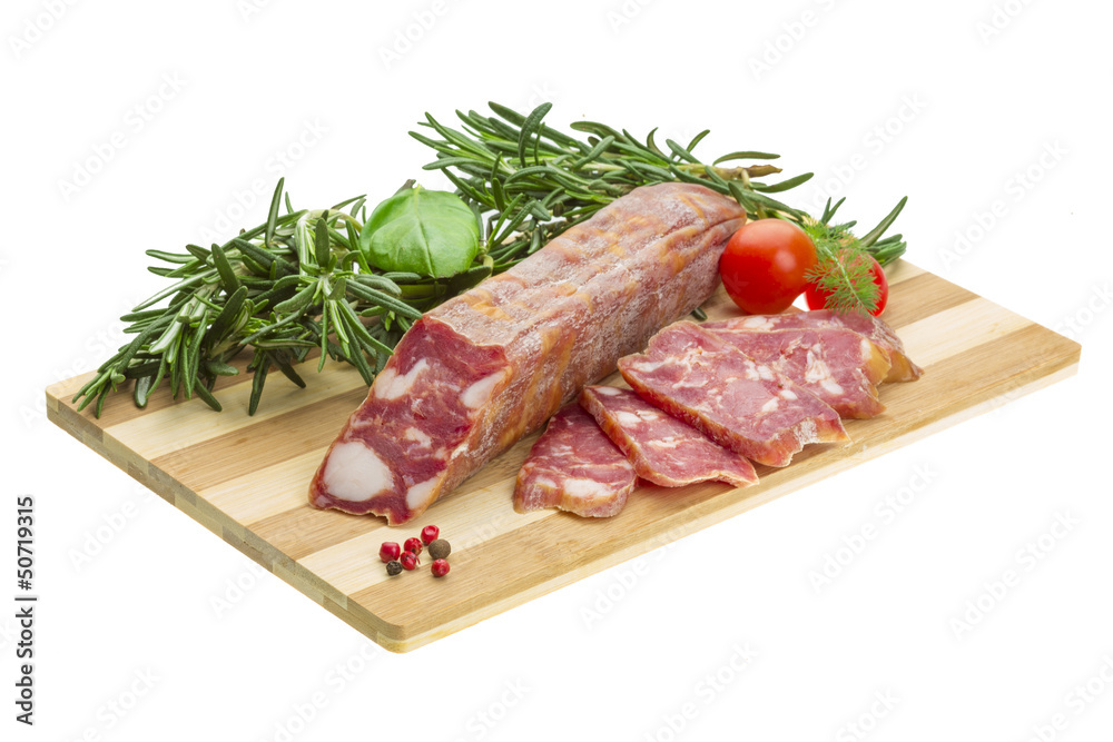 Salami with rosemary, basil and tomato Salami with rosemary, basil and tomato