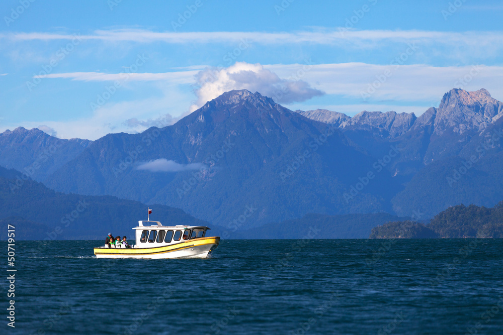 Boat on the lake Lake llanquihue, Patagonia, Chile