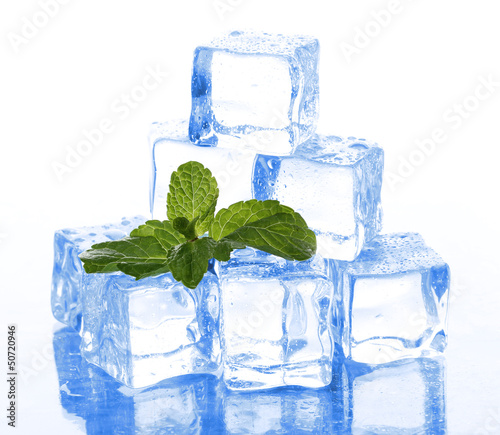 Ice with mint on light background