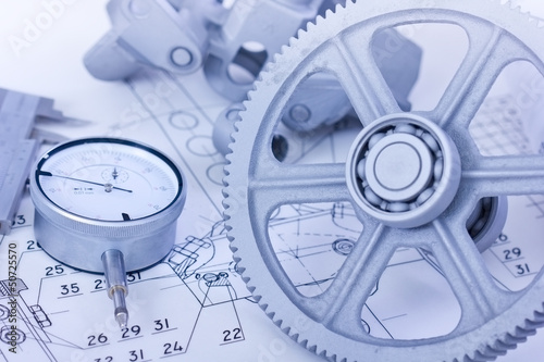 Billede på lærred Blueprints and machine parts