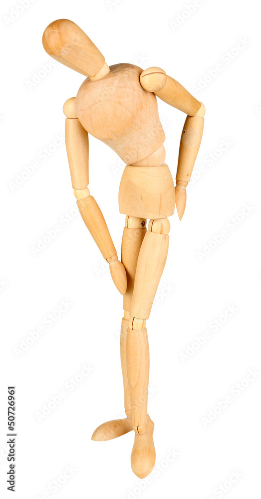 Joint pain at wooden mannequin isolated on white Joint pain at wooden mannequin isolated on white