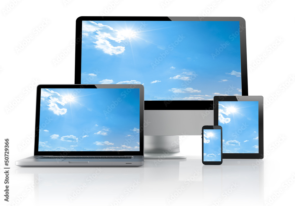 computer, laptop, tablet and smartphone on white computer, laptop, tablet and smartphone on white