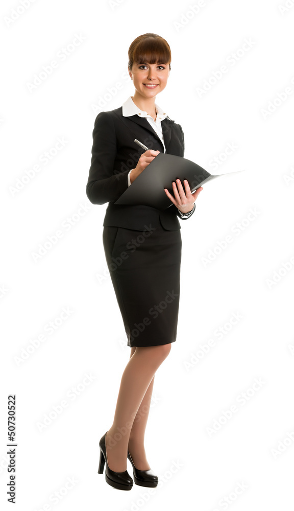 Businesswoman holding the black folder Businesswoman holding the black folder
