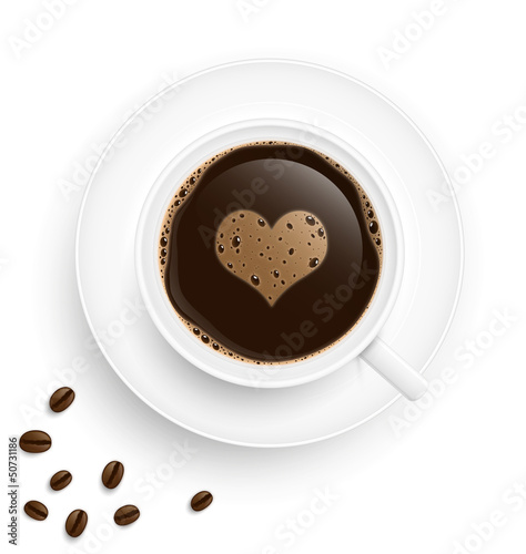 Heart coffee cup with beans