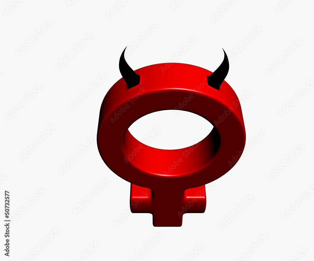 Female symbol with horns on white background - 3d illustration Female symbol with horns on white background - 3d illustration