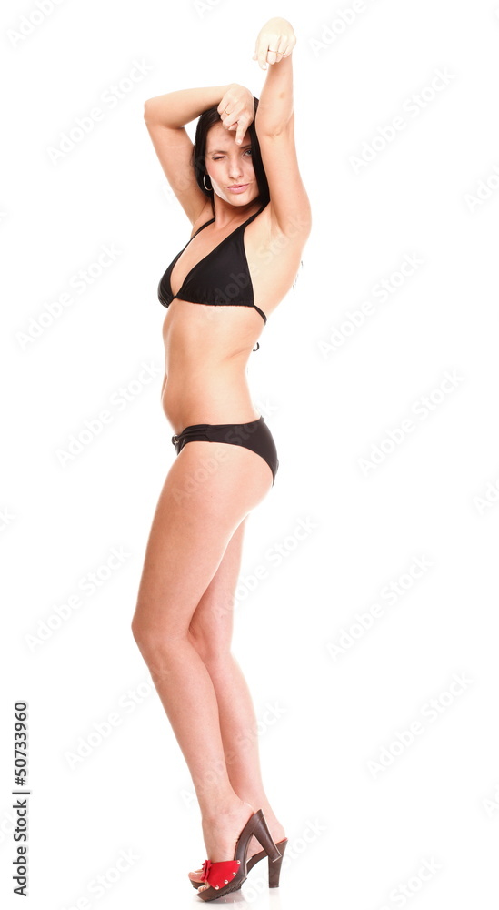 Portrait of sexy brunette in brown bikini isolated Portrait of sexy brunette in brown bikini isolated