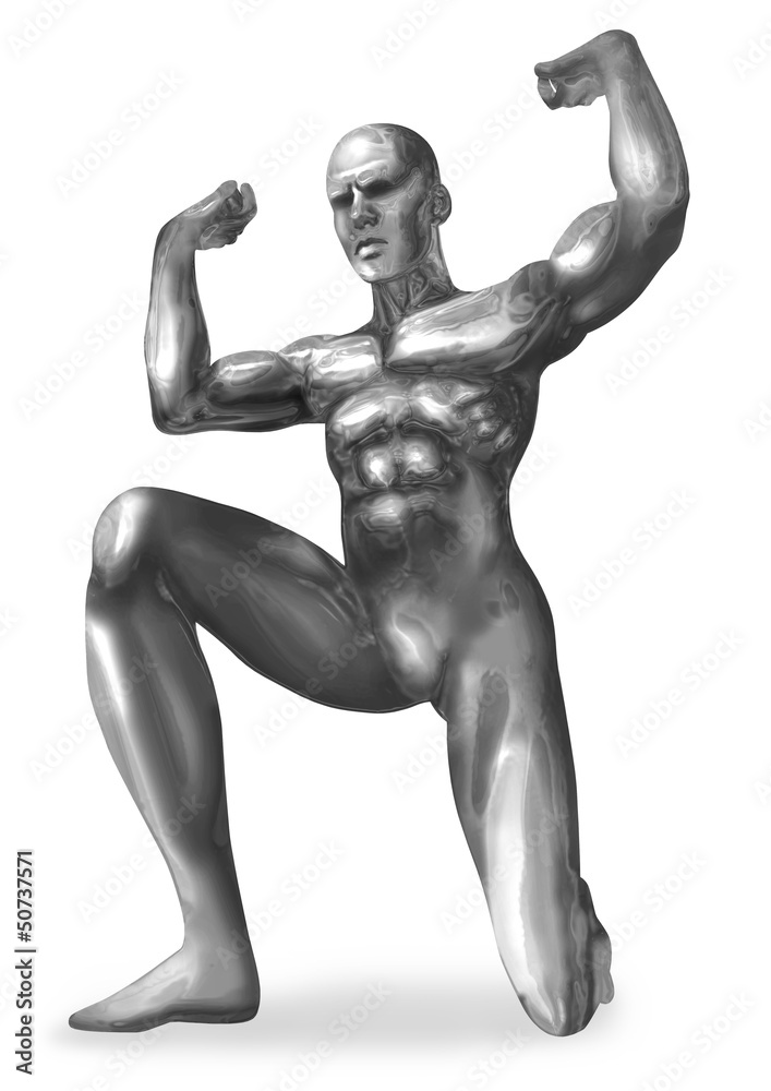 Illustration of a chrome man in atlas pose Illustration of a chrome man in atlas pose