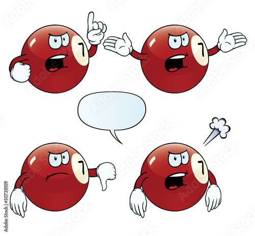 Collection of angry billiard balls with various gestures.