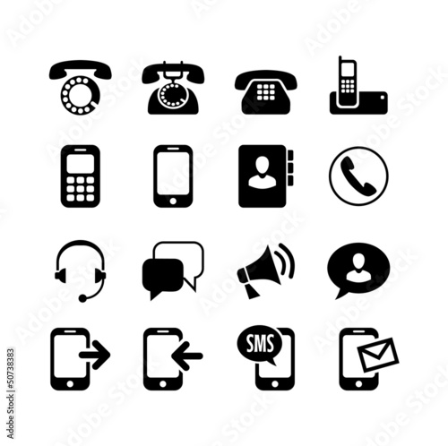 16 icons set. Сommunication, call, phone