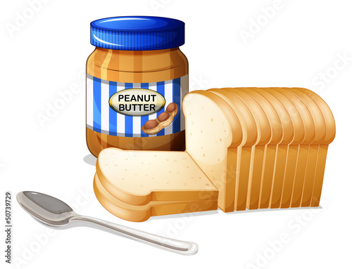 The sliced breads and a bottle of peanut butter