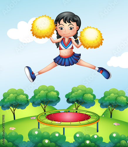 A cheerleader jumping