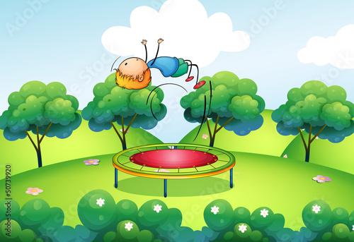 A boy and the bouncing platform