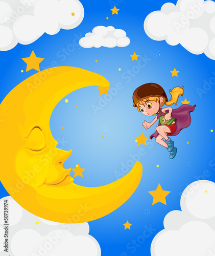 A girl near the sleeping moon