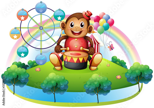 A musical monkey near the ferris wheel