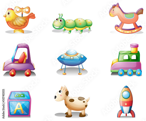 Nine different toys for children