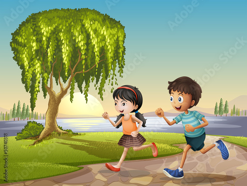 Two kids running together